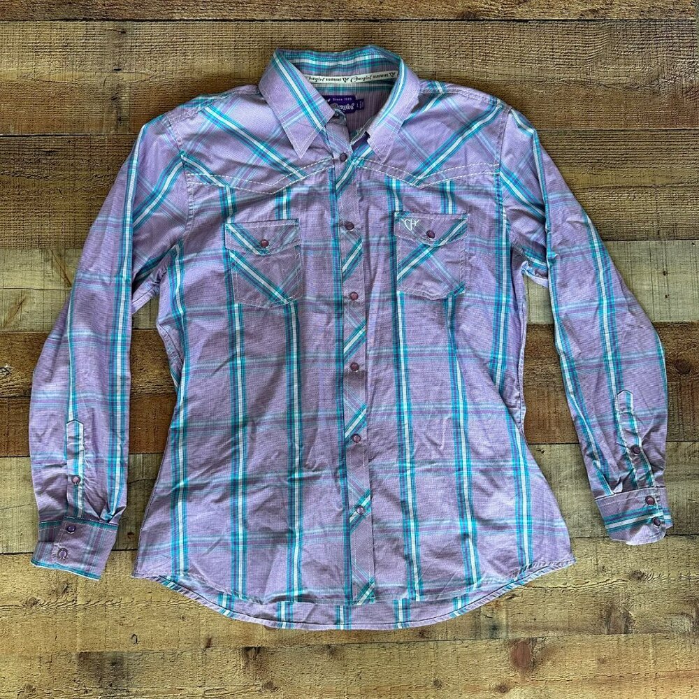 Cowgirl Hardware Womens Purple Plaid Long-Sleeve Western Shirt Size M